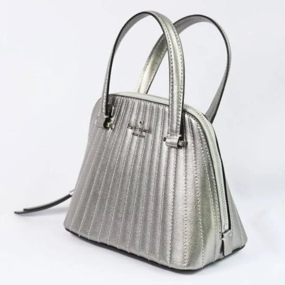 Kate Spade Patterson Drive Silver Quilted Leather Top Handle Mini Dome Bag - Picture 12 of 14